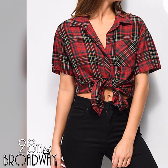 Empyre Red & Black Button Down Plaid Short Sleeve Shirt - Picture 3 of 8